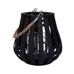 Lanterne en rotin ALVARU avec verre à bougie, anse, noir, 22cm, Ø21cm