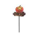 Citrouille décorative d'Halloween sur piquet de jardin ANDUIN, KEEP OUT, orange-marron, 47x2,5x91cm