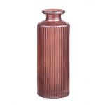 Vase bouteille EMANUELA en verre, motif de rainures, rose métallique, 13,2cm, Ø5,2cm