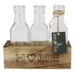 Bouteille en verre STOLLAN dans une petite caisse en bois, inscription Home, 3 pièces, transparent, 17,3x6,7x15,5cm