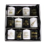 Bougies pour le Nouvel An OVILA, 12 pièces, noir-blanc-doré, 8cm, Ø6cm - Made in Germany