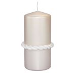 Bougie pilier JULIETTA, anneau de soie en relief, crème, 15cm, Ø7cm, 63h