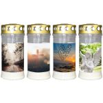 Bougie funéraire SAVINA avec motif, couvercle, 4 pièces, blanc, 17cm, Ø7,7cm, 96h