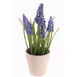 Fleur artificielle Muscari ARABELLA dans un pot décoratif, lilas-bleu, 25cm, Ø2-3cm