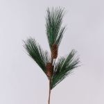 Branche de pin en plastique AZMERA avec des pommes de pin, vert, 65cm