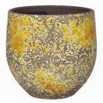 Pot en céramique rustique TSCHIL, dégradé, jaune ocre-brun, 20cm, Ø20cm
