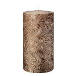 Bougie décorative cylindrique VALENTIANO, motif floral, or rose, 13cm, Ø6,8cm, 52h - Fabriquée en Allemagne
