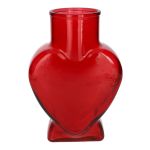 Vase décoratif en verre FILIPA en forme de cœur, avec pied, rouge-transparent, 15,5x8x22cm