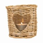 Porte-bougie en rotin NIKOLETTE avec insert en verre, découpe en forme de cœur, naturel-transparent, 10cm, Ø9cm