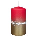 Bougie à message JARDENA, homme préféré en allemand, vieux rouge-or, 13cm, Ø7cm, 52h