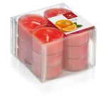 Lot de 12 bougies parfumées / bougie en cire ASTRID, orange, 1,6cm, Ø3,7cm, 4h
