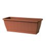 Bac à fleurs pour balcon OPHIRA en plastique recyclé, réserve d'eau, soucoupe, terracotta, 49,5x19,5x17,5cm