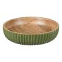 Coupe décorative MARAMA en bois de manguier, striée, vert-naturel, 6cm, Ø25cm