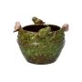 Pot de fleurs SARINO en céramique, avec des oiseaux en 3D, vert-brun-beige, 10,5cm, Ø14cm