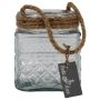 Photophore MELMY avec corde, motif losange, transparent, 13cm, Ø11cm