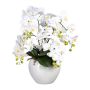 Composition florale artificielle: orchidée Phalaenopsis WEMBER avec saule torsadé, pot en céramique, racines, blanc, 55cm