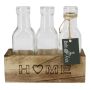 Bouteille en verre STOLLAN dans une petite caisse en bois, inscription Home, 3 pièces, transparent, 17,3x6,7x15,5cm