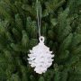 Suspension acrylique pomme de pin CATHARINA, paillettes, blanc-argent, 9cm, Ø7cm