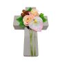 Composition florale artificielle: rose, anthurium, cynorrhodon NINNA, croix de jardin, rose-blanc-rouge, 30x18x11cm