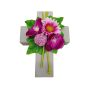 Composition florale artificielle : gerbera, orchidée, allium ANSGAR, croix végétale, rose-fuchsia, 20 x 15 x 9 cm