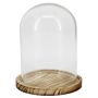 Cloche en verre DANILLA avec socle, bois marbré, transparente, 14,5cm, Ø11,5cm