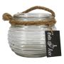 Support de bougie en verre PERBA rainuré, avec anse, transparent, 9cm, Ø11,5cm