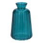 Bouteille décorative en verre TATIANA à rainures, bleu pétrole-transparent, 11cm, Ø6,5cm