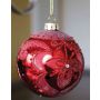 Boule de Noël en verre CAROLINE avec décoration florale, rouge brillant, Ø8cm