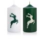 Bougie avec motif / Bougie de Noël DALDI, motif cerf, lot de 2, vert foncé, 15cm, Ø8cm, 69h - Made in Germany