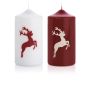 Bougie avec motif / Bougie de Noël DALDI, motif cerf, lot de 2, bordeaux, 15cm, Ø8cm, 69h - Made in Germany