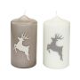 Bougie avec motif / Bougie de Noël DALDI, motif cerf, lot de 2, beige, 15cm, Ø8cm, 69h - Made in Germany