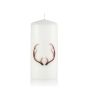 Bougie décorative / bougie avec motif WALDI, motif bois de cerf, blanc, 15cm, Ø7cm, 52h - Made in Germany