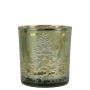 Photophore en verre MARCELLUS avec motif de sapins enneigés, vert mat et or brillant, 8cm, Ø7,5cm