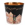 Pot de fleurs en zinc MAVETA avec motif maison en pain d'épices, noir-cuivre, 18cm, Ø20,5cm