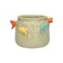 Pot de fleurs BIRDIE en céramique, avec des oiseaux en 3D, vert-orange-jaune-bleu, 11cm, Ø13,5cm