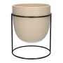 Cache-pot en céramique DIMITRIOS avec support métallique, beige-mat-noir, 13 cm, Ø 10,8 cm