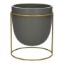 Cache-pot en céramique DIMITRIOS avec support métallique, gris-mat-doré, 13 cm, Ø 10,8 cm