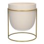 Cache-pot en céramique DIMITRIOS avec support métallique, blanc-mat-doré, 13 cm, Ø 10,8 cm