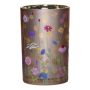 Photophore en verre ANNELOTTE avec motif de fleurs sauvages et de bourdons, multicolore mat et doré brillant, 18cm, Ø12cm