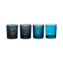 Porte-bougie LYLA en verre, 4 pcs, turquoise-bleu, 9cm, Ø8cm