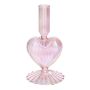 Bougeoir en verre ELIZZA en forme de cœur, avec socle, rose pâle irisé, 8,5 x 8,5 x 16,5 cm