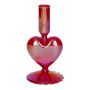 Bougeoir en verre ELIZZA en forme de cœur, avec pied, rouge irisé, 8,5 x 8,5 x 16,5 cm