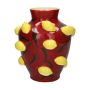 Vase à fleurs JULLA en dolomite, citrons en 3D, rouge-jaune, 25,7cm, Ø22,5cm