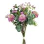 Bouquet de fleurs artificielles de dahlia pompon et d'eucalyptus ZORCA, baies, rose fuchsia-mauve, 30cm