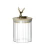 Bocal de conservation LEOPOLDO avec couvercle en bois, poignée en forme de chevreuil, transparent, 10,5cm, Ø9cm