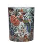 Photophore en verre IRMINGARD avec motif dahlias et faisan, multicolore-mat-argent brillant, 12,5cm, Ø10cm