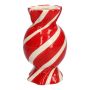 Vase à fleurs bombé en forme de bonbon AMIEL en céramique, avec des lignes obliques, rouge-blanc, 15cm, Ø8,5cm