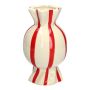 Vase à fleurs bombé en forme de bonbon AMIEL en céramique, avec des rayures verticales, rouge-blanc, 24,7cm, Ø14cm