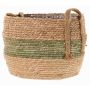 Cache-pot en osier UPALI, jonc de mer tressé, 2 poignées, beige-vert, 26cm, Ø33cm