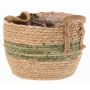 Cache-pot en osier UPALI, jonc de mer tressé, 2 poignées, beige-vert, 22cm, Ø30cm